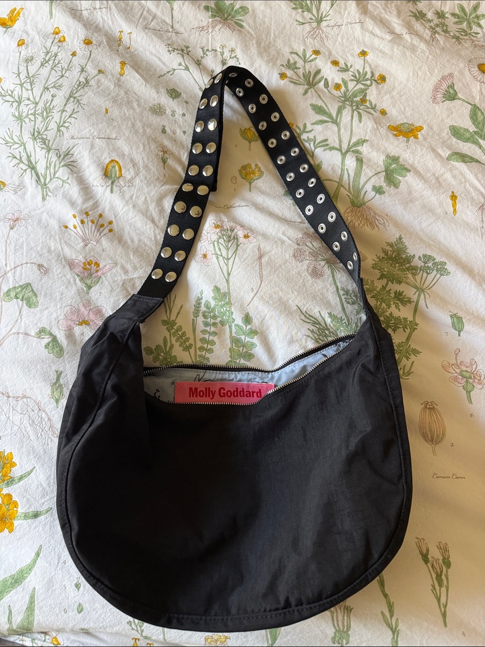 BAGGU MOLLY GODDARD Popper Strap medium nylon black crescent bag